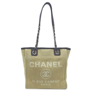 CHANEL Deauville PM sticker reattached ladies tote bag A66939 canvas beige