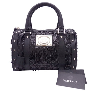 Versace handbag black leather sequin bag