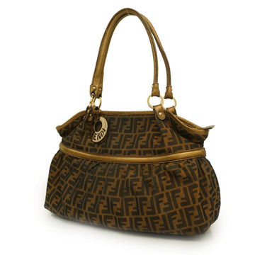 FENDI Shoulder Bag Zucca Nylon Canvas Brown Gold Hardware Women's