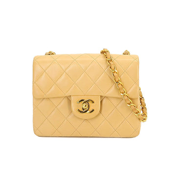 CHANEL Mini Matelasse Chain Shoulder Bag Leather Beige A01115 Gold Hardware Vintage