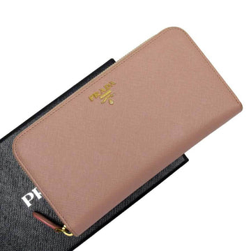Prada round zipper wallet pink gold leather ladies h23309
