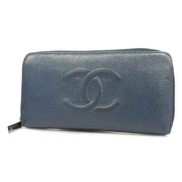 CHANELAuth  Women's Caviar Leather Long Wallet [bi-fold] Blue