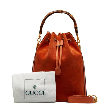 GUCCI Bamboo Handbag Shoulder Bag 001 2865 Orange Pigskin Leather Women's