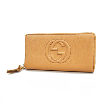 Gucci Bifold Long Wallet Interlocking G 598187 Leather Beige Gold metal