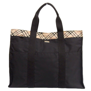 BURBERRY Nylon Check Tote Bag Black Ladies