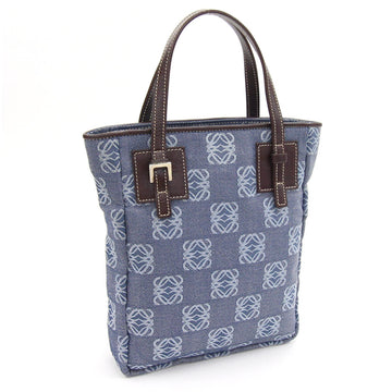 Loewe Handbag Anagram Blue Brown Canvas Leather Mini Tote LOEWE Ladies