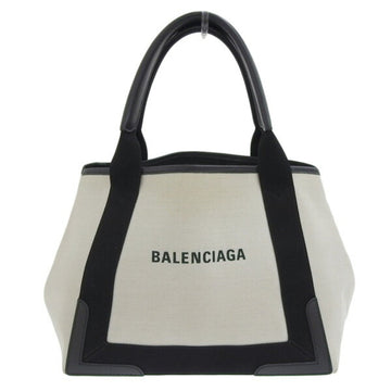 BALENCIAGA Canvas Navy Cabas S Tote Bag 339933 Ivory Black Women's