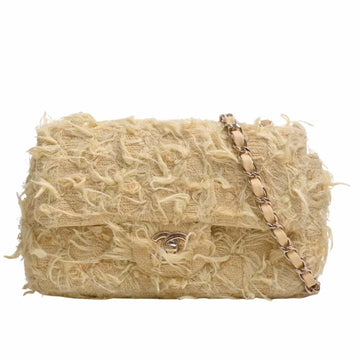 CHANEL Tweed Mini Matelasse Coco Mark Chain Shoulder Bag Yellow Ladies