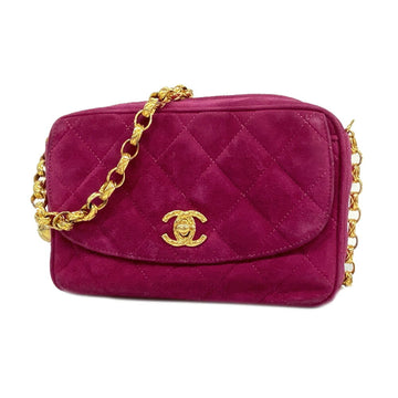 CHANEL Shoulder Bag Matelasse Chain Suede Pink Gold Hardware Women's