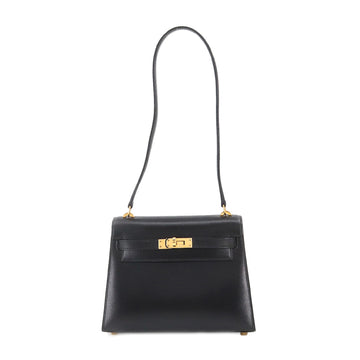 HERMES Mini Kelly 20 Shoulder Bag Box Calf Black Outside Sewing A Stamp Gold Hardware