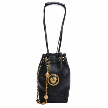 VERSACE Leather Medusa Shoulder Bag Black Women's