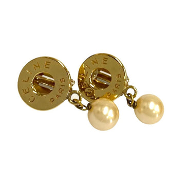 CELINE Vintage Circle Logo Pearl Motif Earrings Ear Cuff Accessories Gold