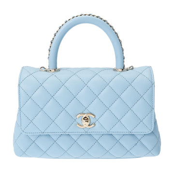 CHANEL XS Chain Shoulder Light Blue Champagne A92990 Women's Caviar Skin Handbag