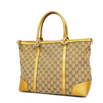 Gucci Tote Bag GG Canvas 257068 Beige Gold metal