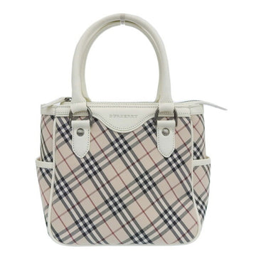 BURBERRY canvas leather nova check handbag white beige