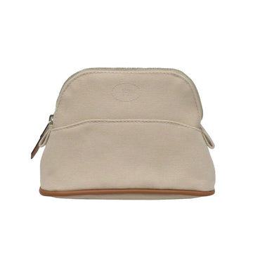 HERMES Bolide Pouch Beige Brown Canvas Leather Small Functional Bag in