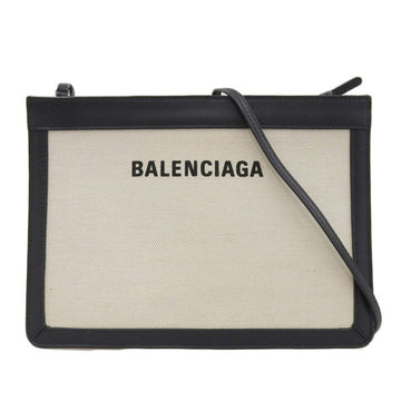 BALENCIAGA Canvas Leather Navy Pochette Shoulder Bag 339937 Ivory Black Women's