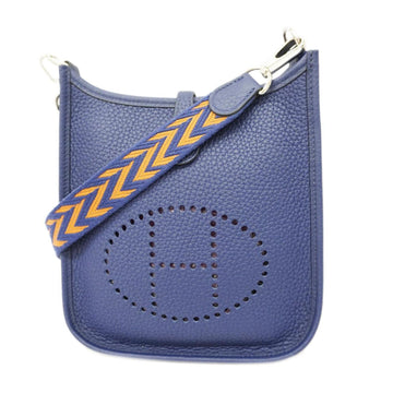 HERMES Shoulder Bag Evelyn TPM D Engraved Taurillon Clemence Blue Ankle Silver Hardware Women's