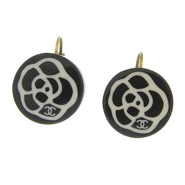 CHANEL Camellia Coco Mark Earrings Black Ladies