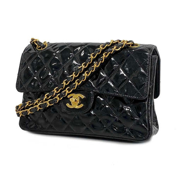 CHANEL Shoulder Bag Matelasse Double Face W Chain Patent Leather Black Women's