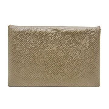 HERMES Calvi Epsom Leather Card Case Etoupe Gray