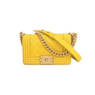 CHANEL boy chain shoulder bag caviar skin yellow A67085 gold metal fittings Boy Bag