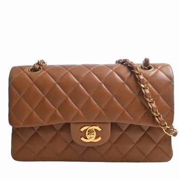 CHANEL Lambskin Matelasse Coco Mark W Flap Chain Shoulder Bag Brown Women's