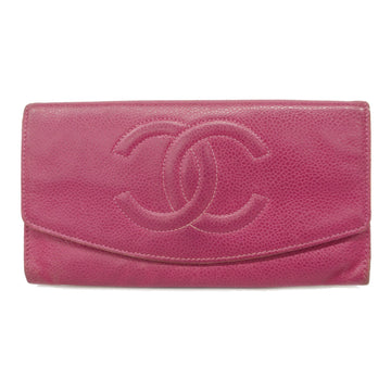 CHANELAuth  Bi-fold Long Wallet Gold Metal Fittings Women's Caviar Leather Pink