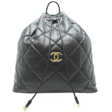 Chanel Drawing Backpack Women's Daypack Leather Black