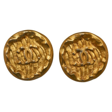 CHANEL Coco Mark Round Stamp Earrings Gold Plated Ladies