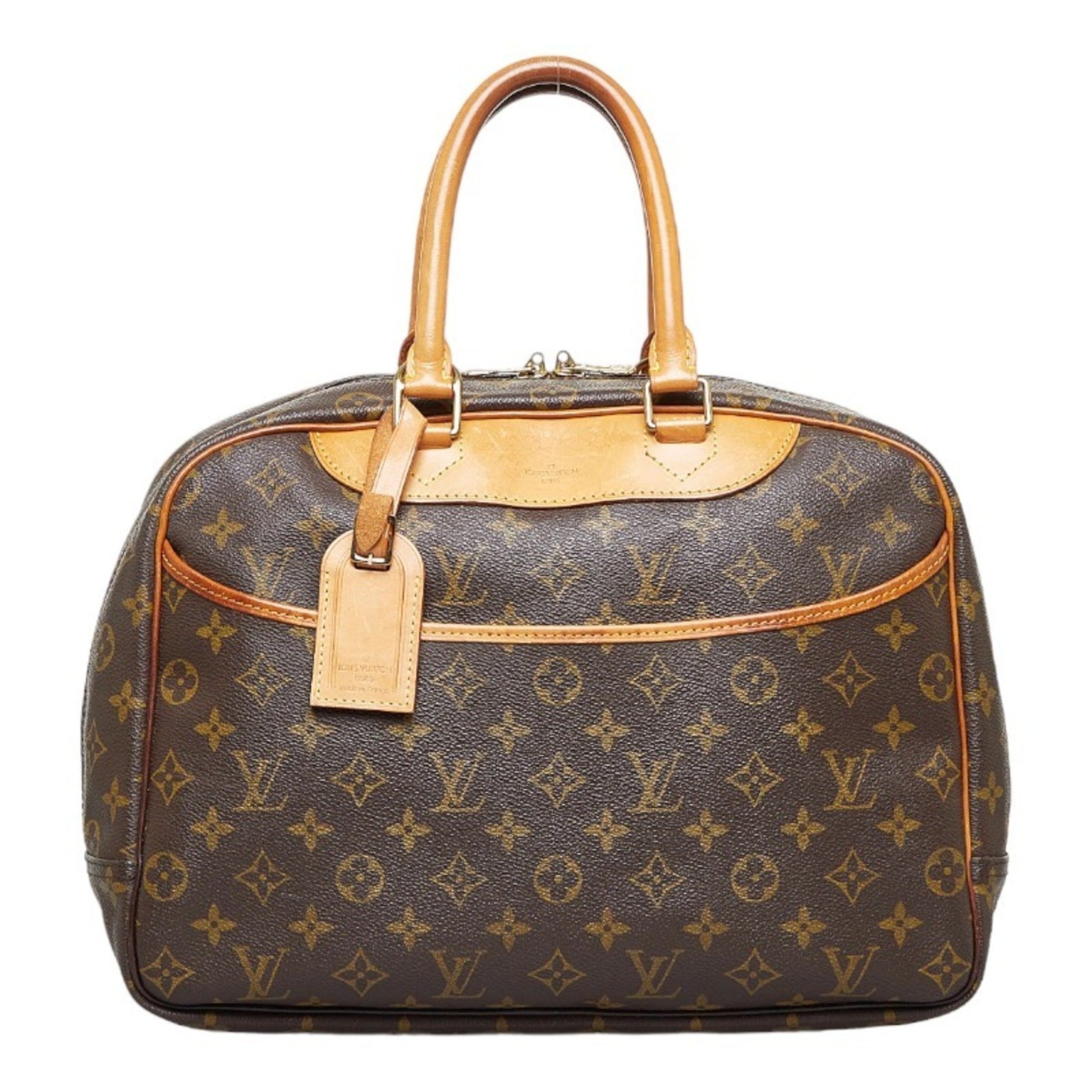 Louis Vuitton Logo Deauville Hand Bag Monogram Leather Brown