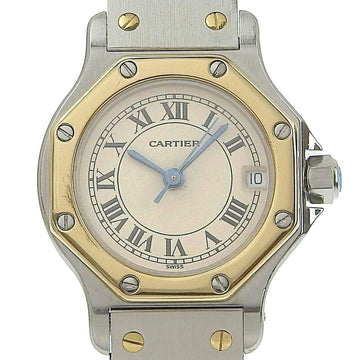 CARTIER Santos Octagon SM Watch Duo Stainless Steel x YG Swiss Made Silver/Gold Quartz Analog Display Ivory Dial Ladies