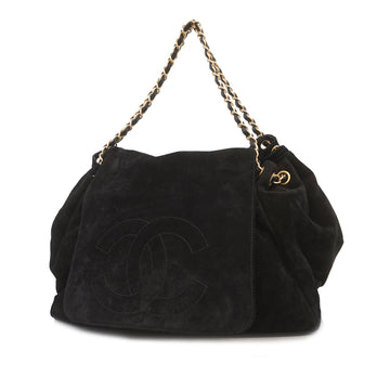 Chanel shoulder bag suede black gold Metal