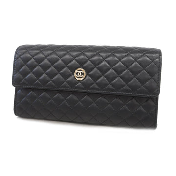 Chanel Matelasse Bi-fold Long Wallet With Silver Metal Fittings Women's