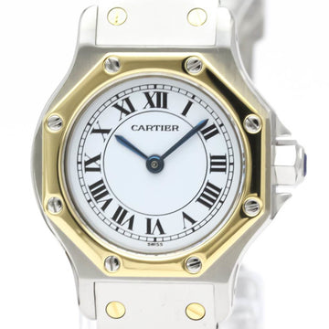 Polished CARTIER Santos Octagon 18K Gold Steel Automatic Ladies Watch BF551209