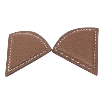 HERMES Triangle Leather Earrings Clip Brown Ladies Accessory