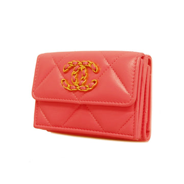 Chanel Matelasse Nineteen Gold Hardware Women's Lambskin Wallet Pink