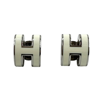 HERMES Earrings Pop Ash Mini H White Silver Metal Fittings POP Motif Accessories Women's