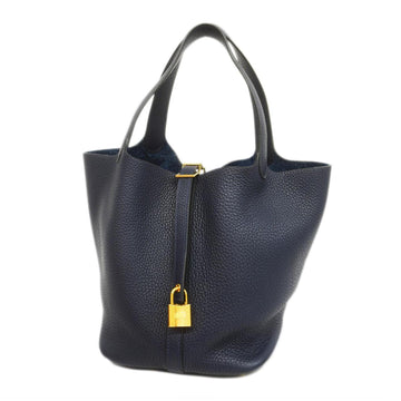 HERMES Handbag Picotan Lock MM D Engraved Taurillon Clemence Blue Minuit Gold Hardware Women's