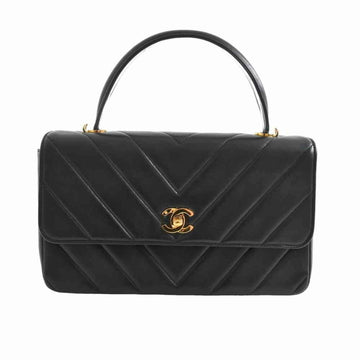 Chanel lambskin V stitch chain shoulder bag handbag black