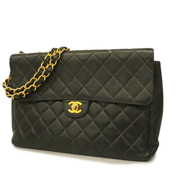 CHANELAuth  Matelasse Big Matelasse W Chain Women's Caviar Leather Shoulder Bag Black