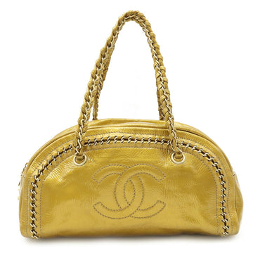 Chanel Luxury Line Coco Mark Boston Bag Shoulder Patent Leather Gold A31405