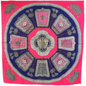 HERMES Scarf Muffler Carre 90 Poste et Cavalerie Silk Pink/Multicolor Women's