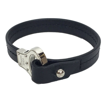 LOUIS VUITTON Leather Bracelet Archive M6290D 19 Size Black x Damier Men's