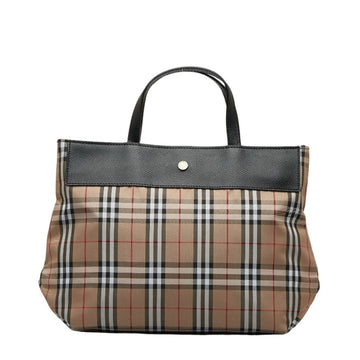 BURBERRY Nova Check Tote Bag Brown Black Canvas Leather Women's