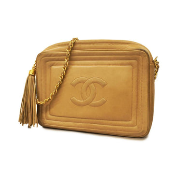 CHANEL shoulder bag chain with fringe lambskin beige gold hardware ladies