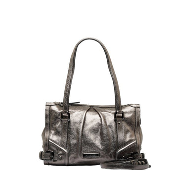 BURBERRY handbag shoulder bag silver leather ladies