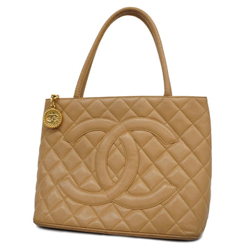 CHANELAuth  Reprint Tote Women's Caviar Leather Tote Bag Beige