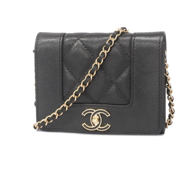 Chanel Matelasse Chain Wallet Gold Hardware Women's Lambskin Black