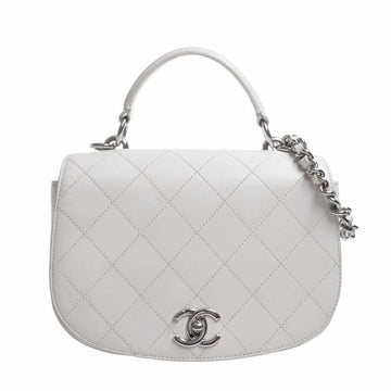 CHANEL Leather Matelasse Coco Mark Chain Shoulder Bag White Ladies